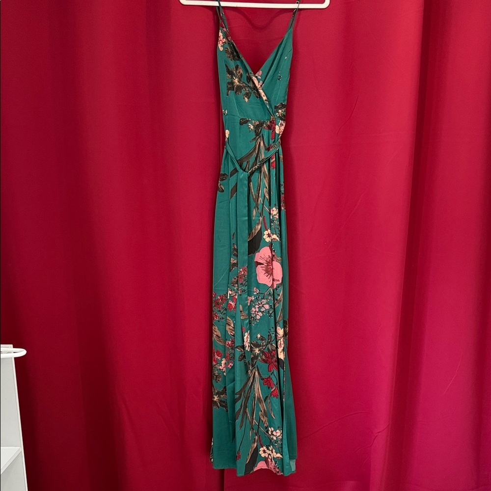 Lulu's Teal Floral Maxi Dress